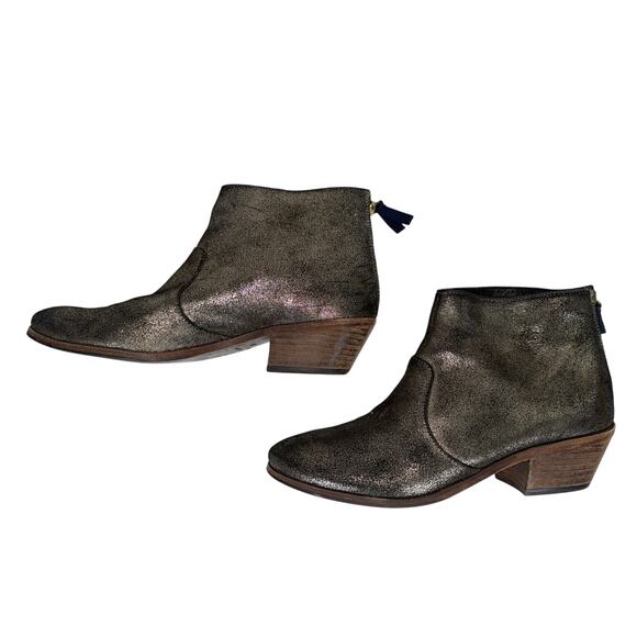 Boden Metallic Gold Leather Ankle Boots Booties Womens 40 US 9.5 Stacked Heel - Picture 1 of 7
